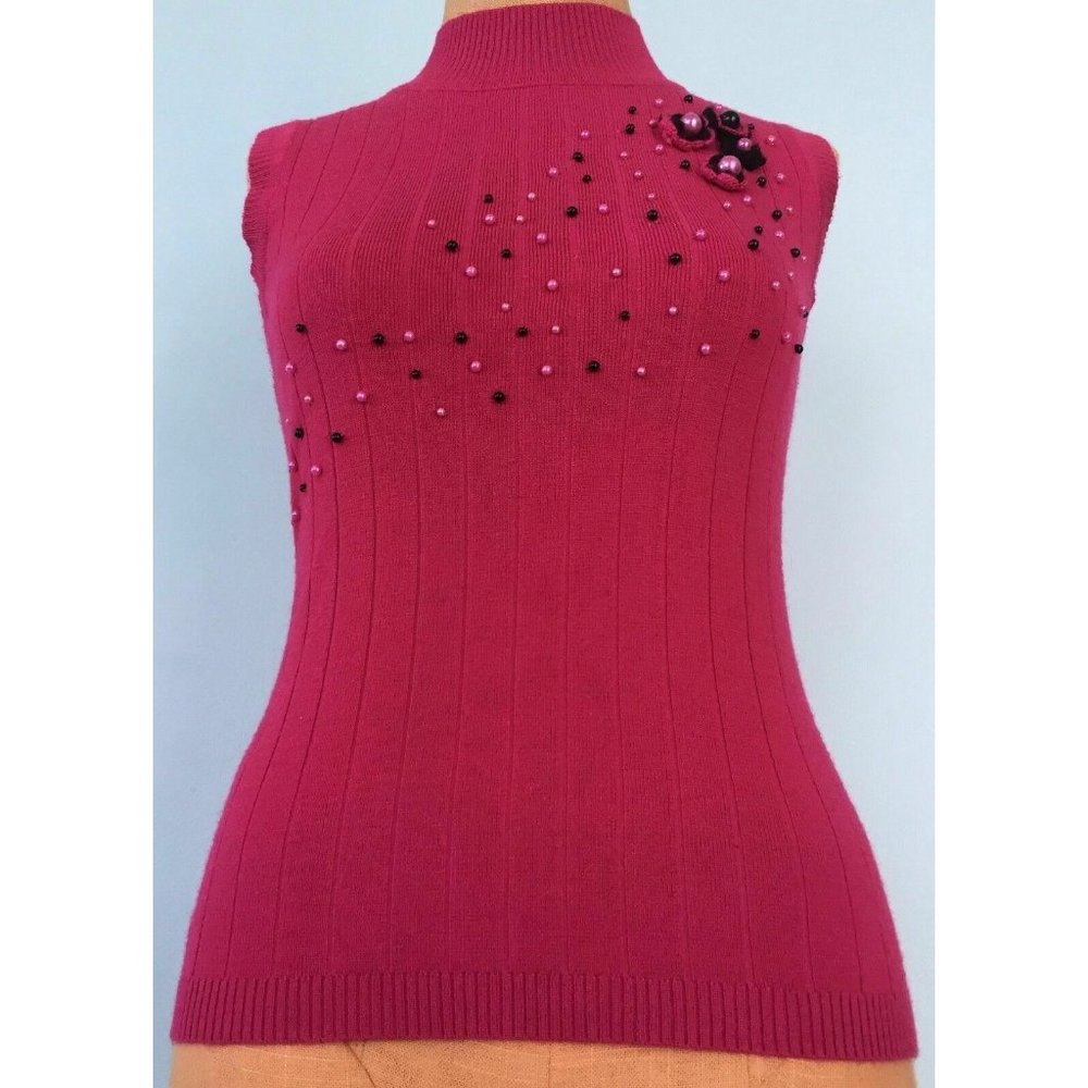 Juliana Women's Cardigan Sweater + Blouse Set Knit Embellished Fucsia Black S - Picture 10 of 12